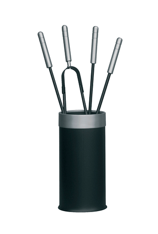 Haardstel Zwart/Aluminium 114 / 560 A - Met Tang, Pook, Borstel en Schop (  1 stuks beschikbaar )