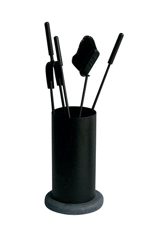 Haardstel Zwart/Stenen voet 114 / 560 S - Met Tang, Pook, Borstel en Schop