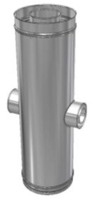 RVS CLV Ø 150/250 mm T-Stuk aftakking 2 x Ø 80/125 mm 180° (concentrisch)