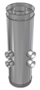 RVS CLV Ø 130/200 mm T-Stuk aftakking 4 x Ø 80 mm 90° (parallel)