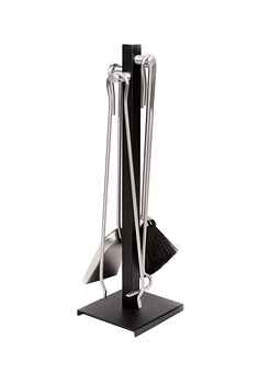 Haardstel Zwart/Aluminium 114 / 564 E - Met Tang, Pook, Borstel en Schop ( 1 stuk beschikbaar )